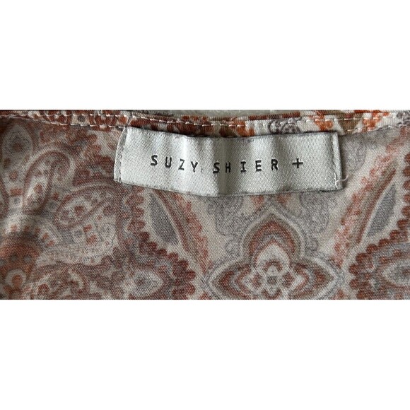 Suzy Shier + Paisley Wrap Dress 1X True Wrap Boho Rust Brown Midi Stretch - Picture 5 of 9